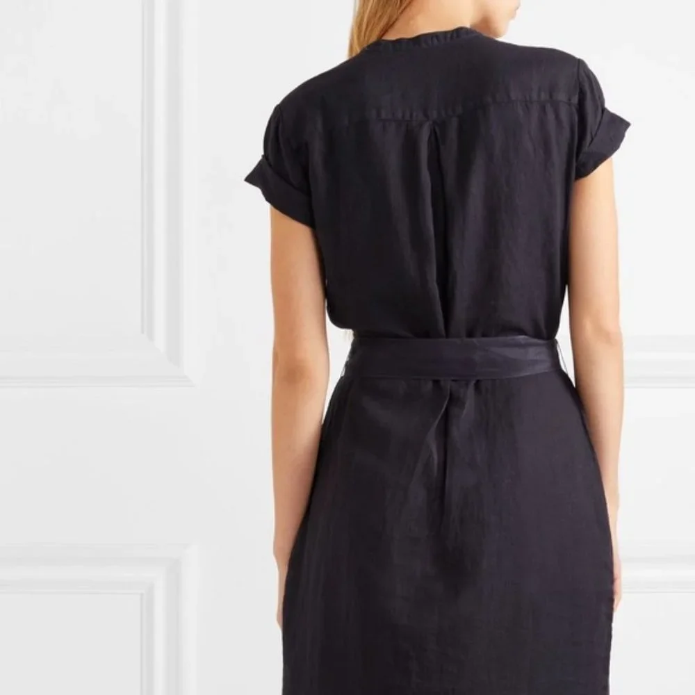 SOLD. James Perse Linen Short Sleeve Midi Shirt Dress Navy - Picture 3 of 7